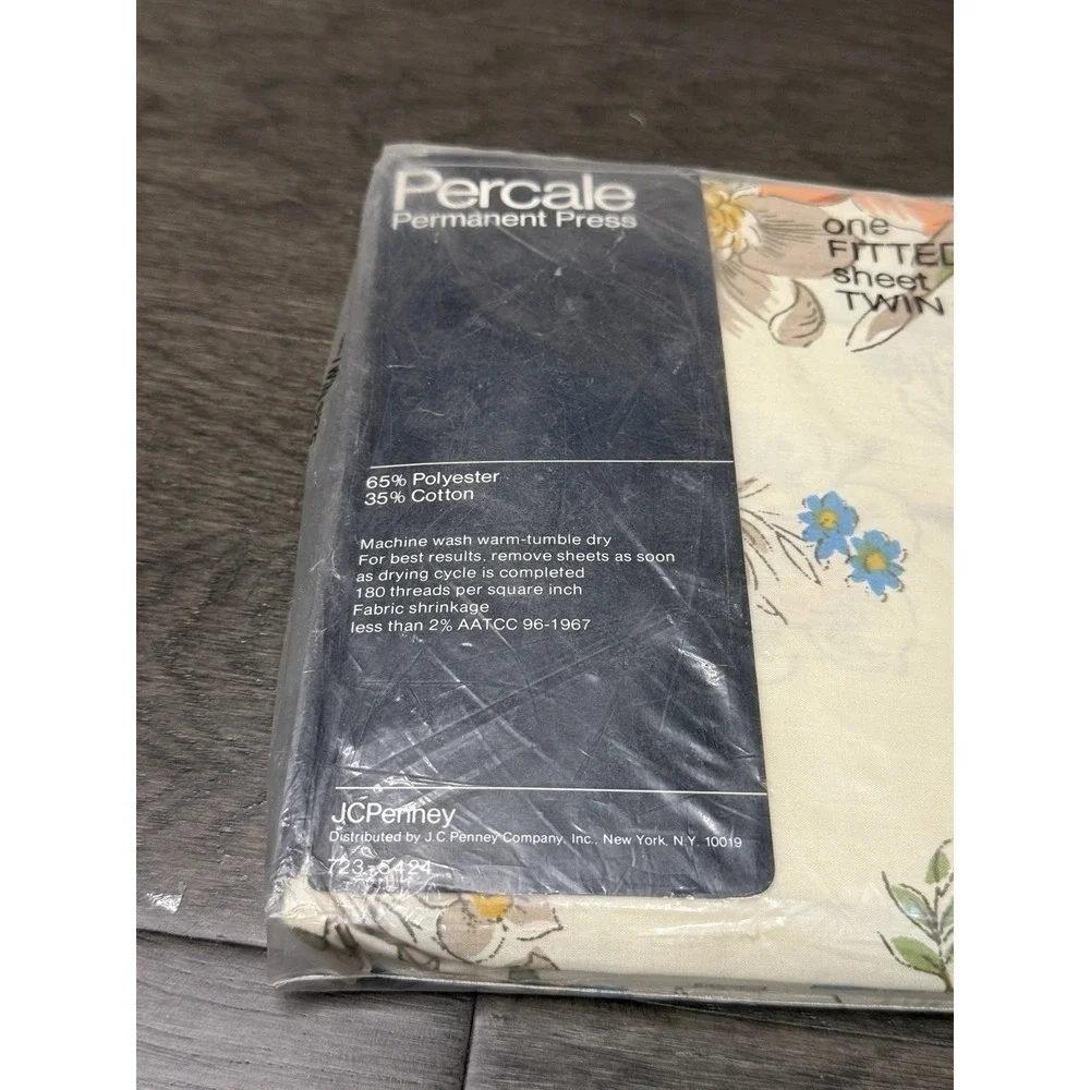 Vintage NOS JCPenney Percale Twin Size Fitted Bed Sheet Floral Mystic Harbor